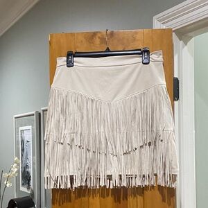 Alya Beige Fringe Mini Skirt